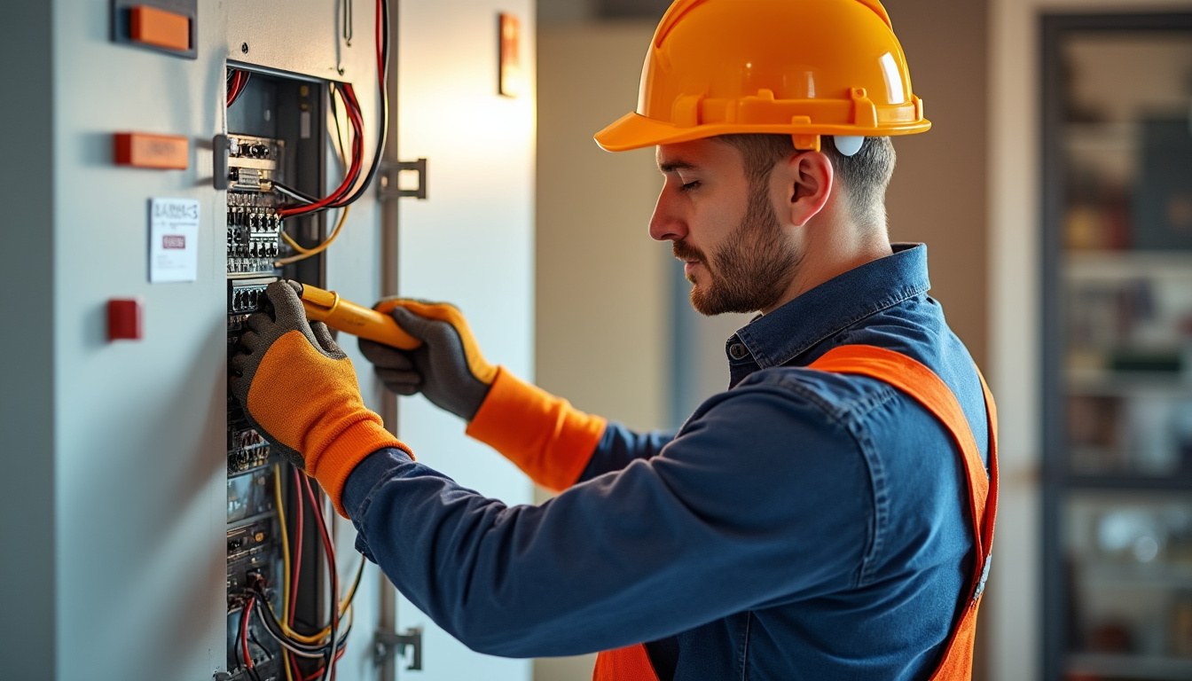 Électricien intervenant sur un tableau électrique