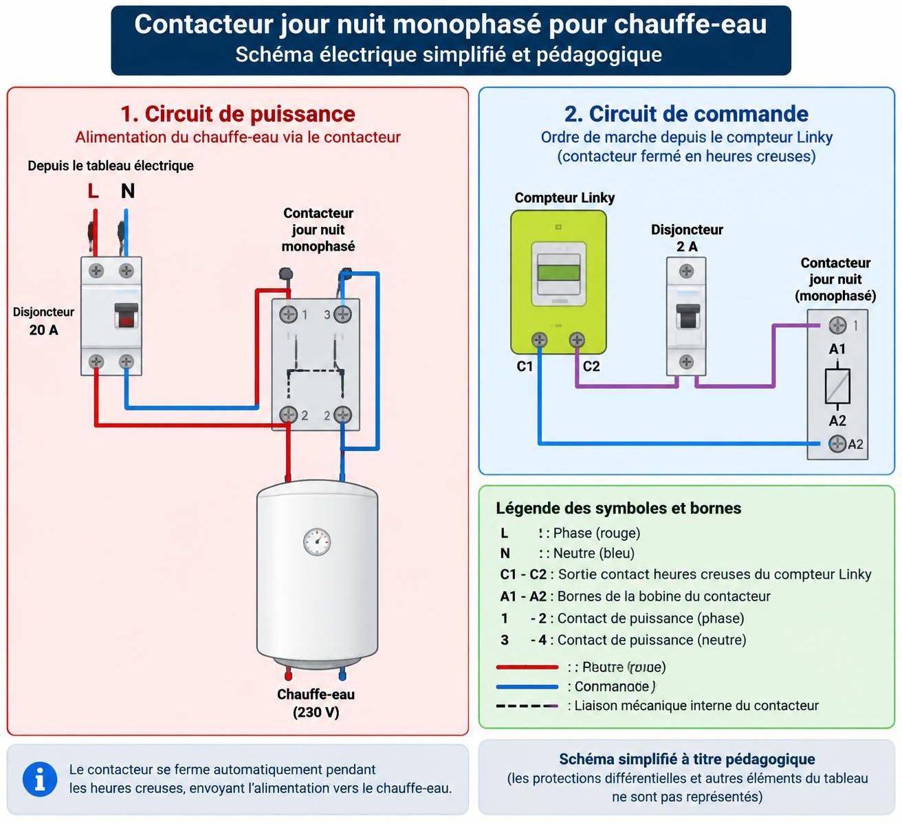 découvrez comment brancher un contacteur jour/nuit pour automatiser votre chauffe-eau pendant les heures creuses, avec des conseils de sécurité.