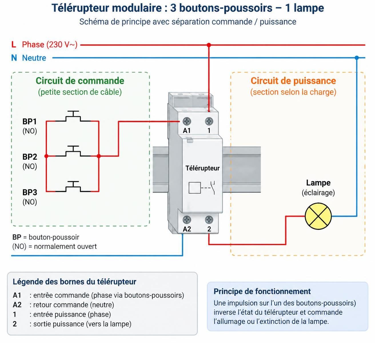 découvrez le schéma d’un télérupteur et apprenez à le brancher correctement pour commander un éclairage depuis plusieurs points.